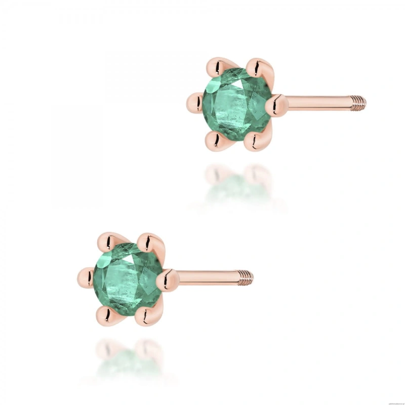 Kolczyki K0222 Szmaragd 2 x 0,15ct różowe złoto sztyft zakręcany