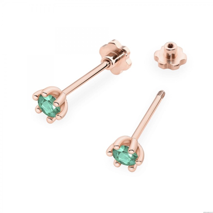 Kolczyki K0222 Szmaragd 2 x 0,15ct różowe złoto sztyft zakręcany