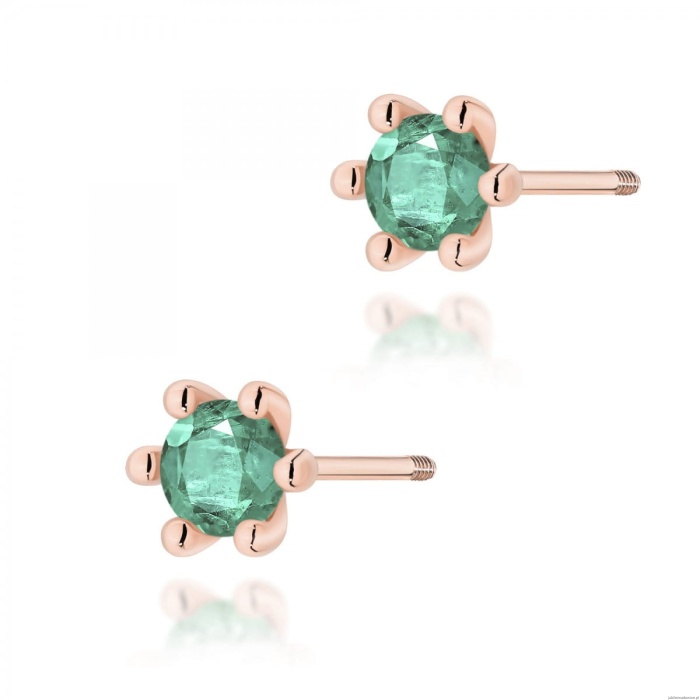 Kolczyki K0222 Szmaragd 2 x 0,30ct różowe złoto sztyft zakręcany