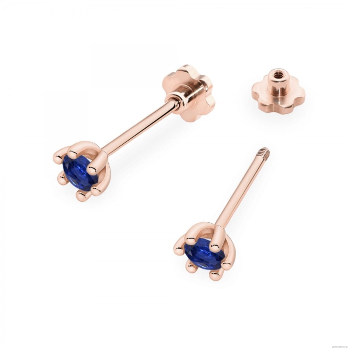 Kolczyki K0222 Szafir 2 x 0,15ct różowe złoto sztyft zakręcany