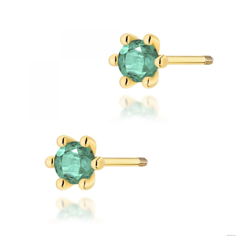Kolczyki K0222 Szmaragd 2 x 0,15ct żółte złoto sztyft zakręcany