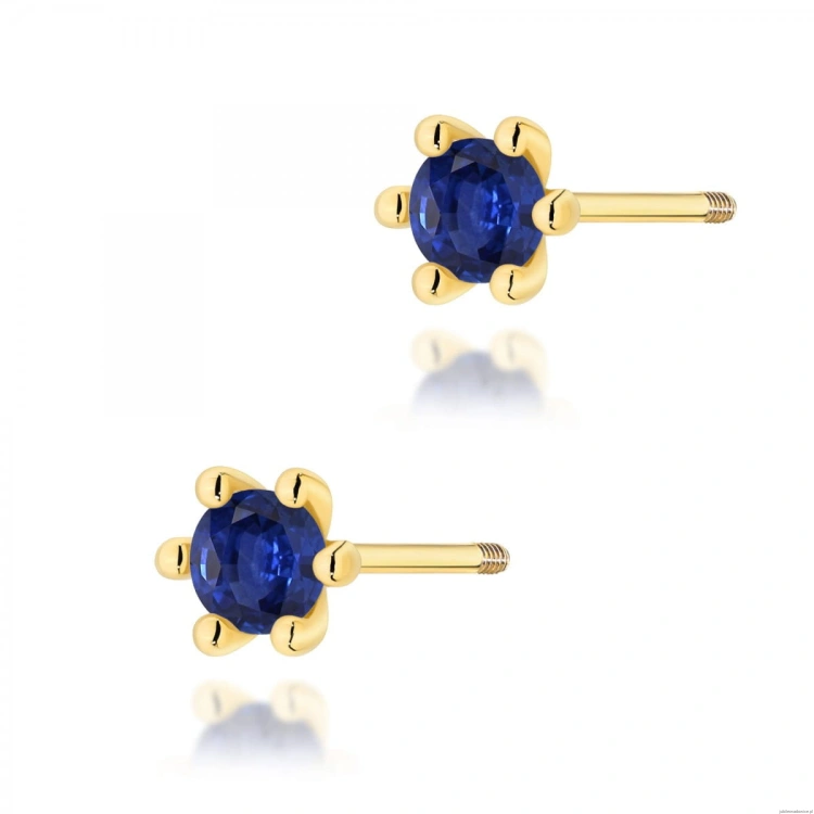 Kolczyki K0222 Szafir 2 x 0,15ct żółte złoto sztyft zakręcany
