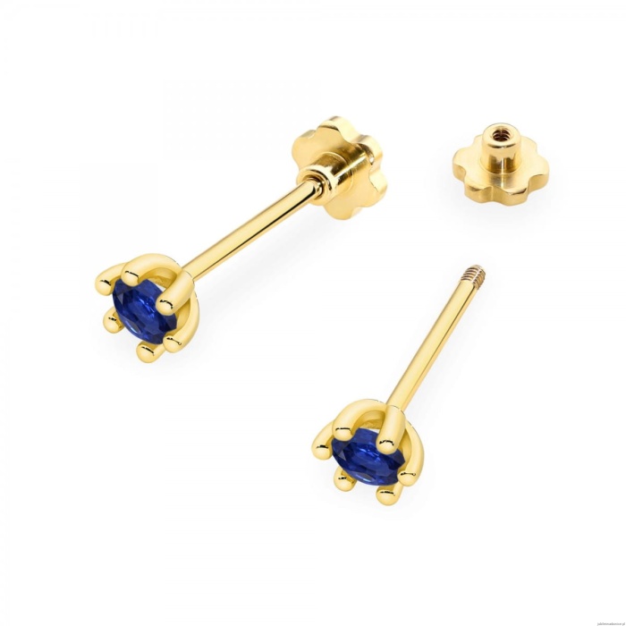Kolczyki K0222 Szafir 2 x 0,15ct żółte złoto sztyft zakręcany