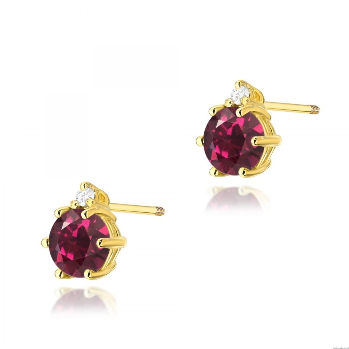 Kolczyki K0076 Rodolit 2 x 0,60ct żółte złoto sztyft zakręcany
