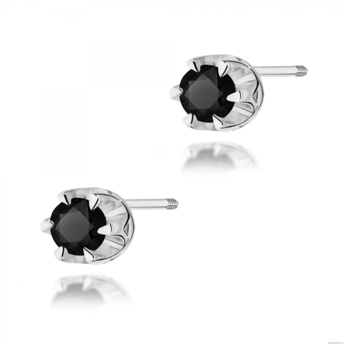Kolczyki K0032 Czarny Diament 2 x 0,12ct białe złoto sztyft zakręcany