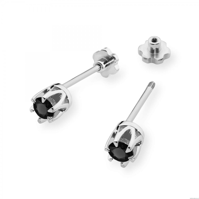 Kolczyki K0032 Czarny Diament 2 x 0,12ct białe złoto sztyft zakręcany
