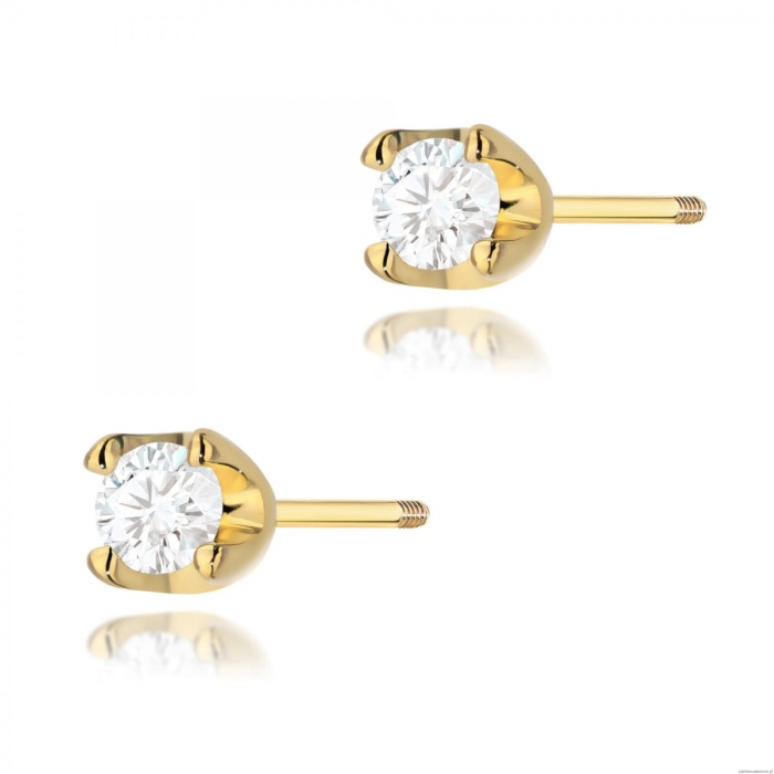 Kolczyki K0034 Diament 2 x 0,10ct żółte złoto sztyft zakręcany