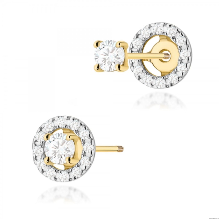 Kolczyki K0576 Diament 2 x 0.10ct żółte złoto sztyft zakręcany