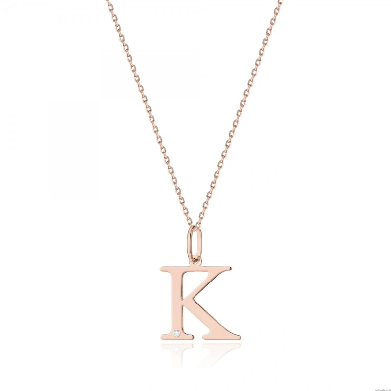 Naszyjnik N0069 z diamentami - litera K -  różowe złoto