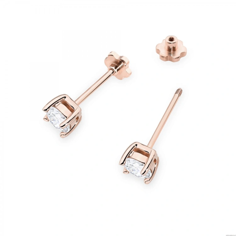 Kolczyki K0577 Diament 2 x 0.50ct różowe złoto sztyft zakręcany