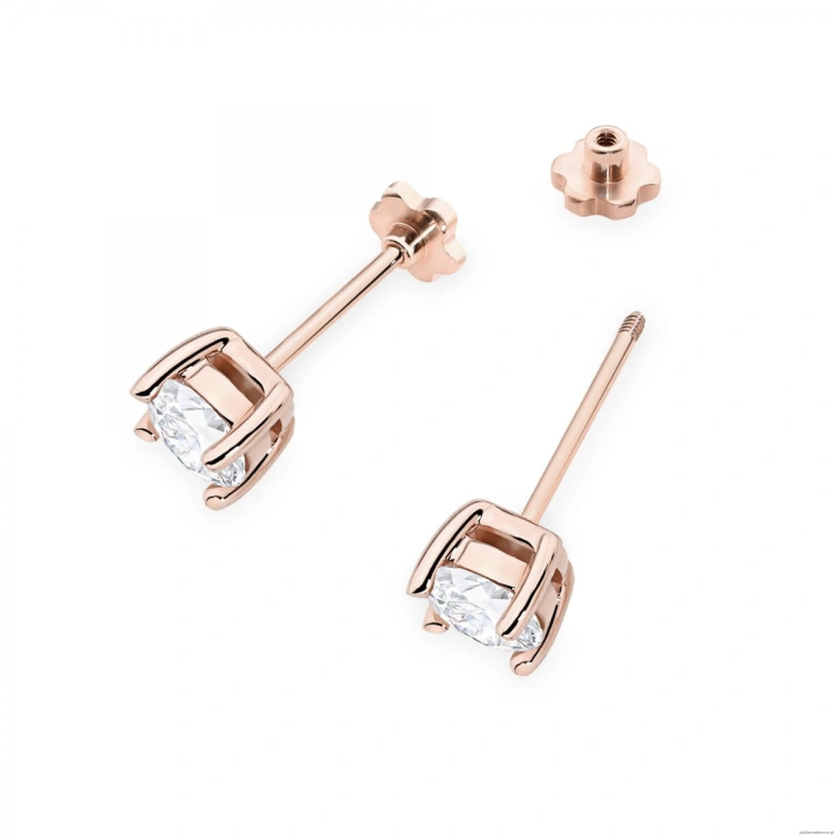 Kolczyki K0577 Diament 2 x 0.70ct różowe złoto sztyft zakręcany