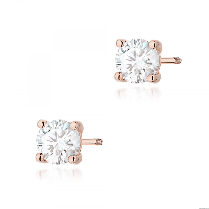 Kolczyki K0577 Diament Laboratoryjny 2 x 0.70ct różowe złoto sztyft zakręcany
