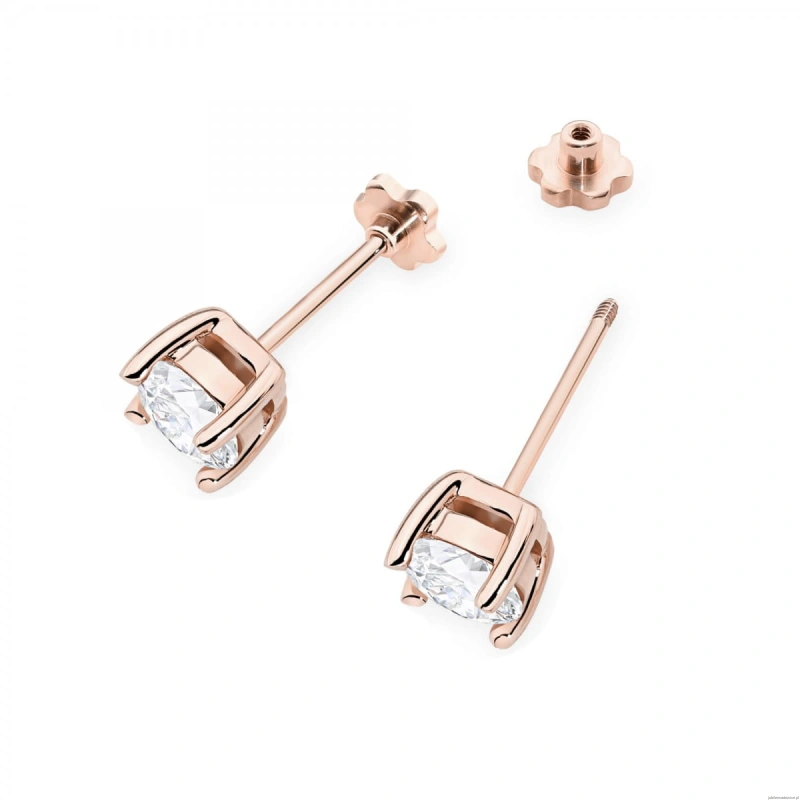 Kolczyki K0577 Diament Laboratoryjny 2 x 1.00ct różowe złoto sztyft zakręcany