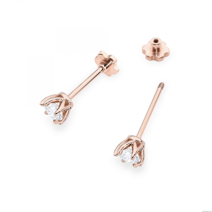 Kolczyki K0575 Diament Laboratoryjny 2 x 0.30ct różowe złoto sztyft zakręcany