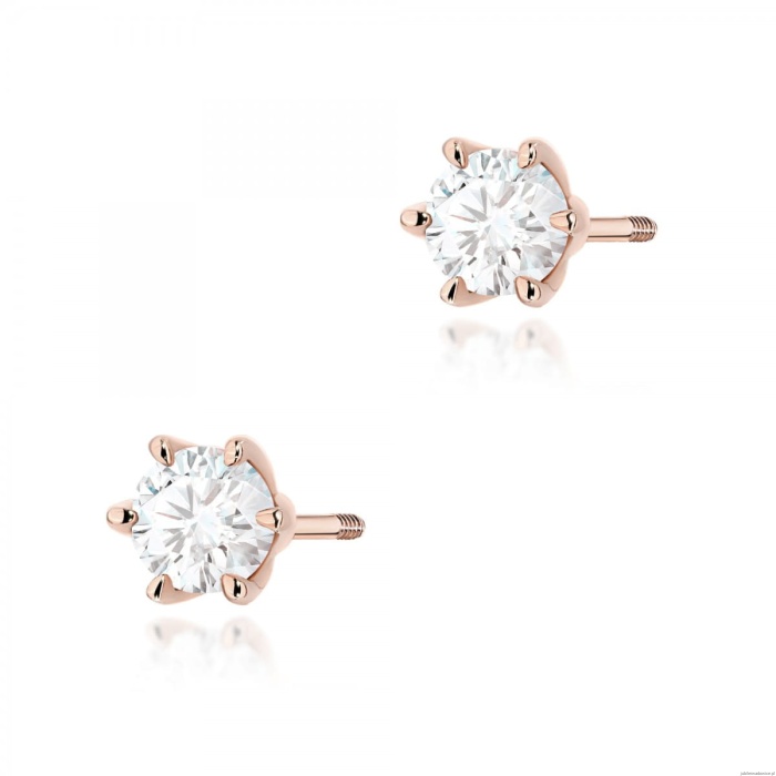 Kolczyki K0575 Diament Laboratoryjny 2 x 0.40ct różowe złoto sztyft zakręcany