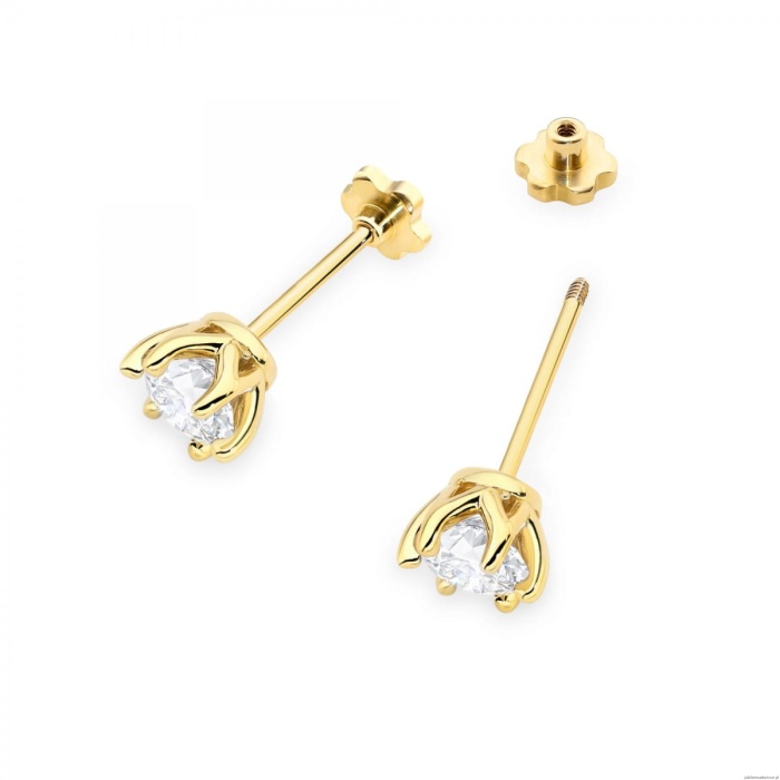 Kolczyki K0575 Diament Laboratoryjny 2 x 0.70ct żółte złoto sztyft zakręcany