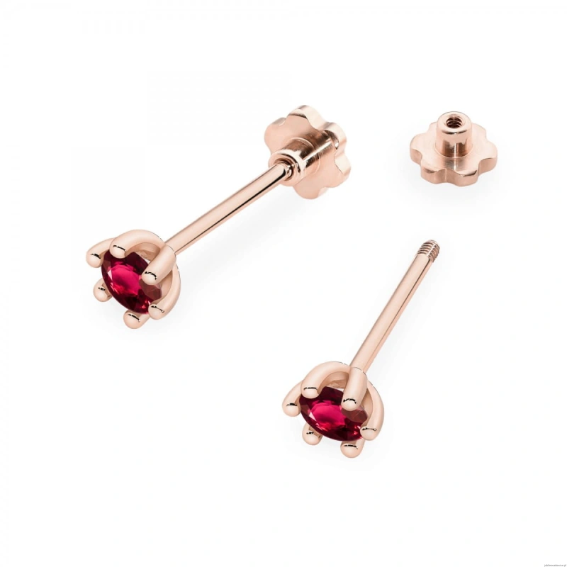 Kolczyki K0222 Rubin 2 x 0,15ct różowe złoto sztyft zakręcany