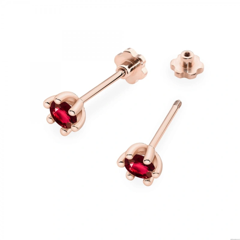 Kolczyki K0222 Rubin 2 x 0,30ct różowe złoto sztyft zakręcany