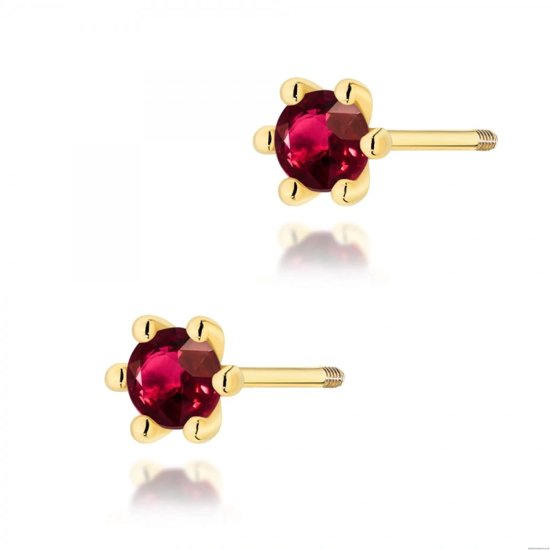 Kolczyki K0222 Rubin 2 x 0,15ct żółte złoto sztyft zakręcany