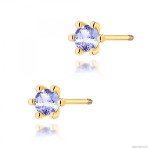 Kolczyki K0222 Tanzanit 2 x 0,15ct żółte złoto sztyft zakręcany