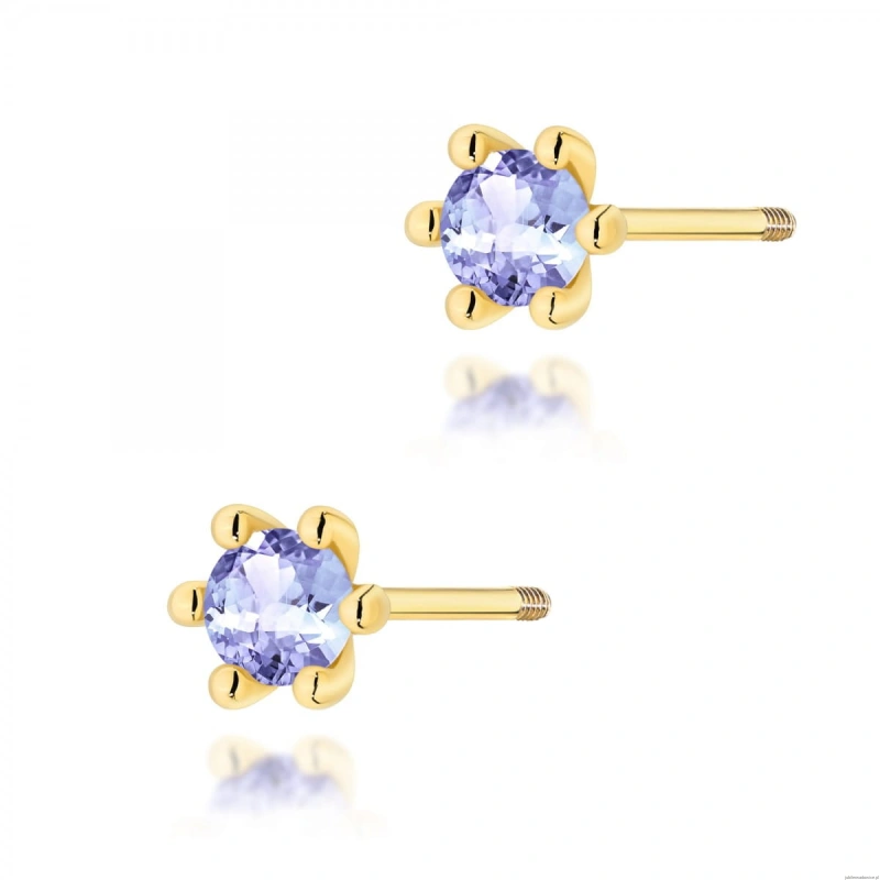 Kolczyki K0222 Tanzanit 2 x 0,15ct żółte złoto sztyft zakręcany