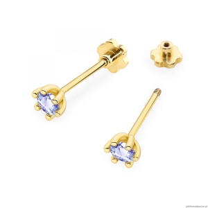 Kolczyki K0222 Tanzanit 2 x 0,15ct żółte złoto sztyft zakręcany