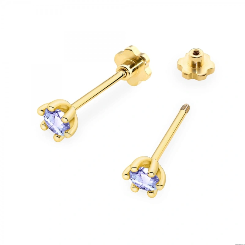 Kolczyki K0222 Tanzanit 2 x 0,15ct żółte złoto sztyft zakręcany