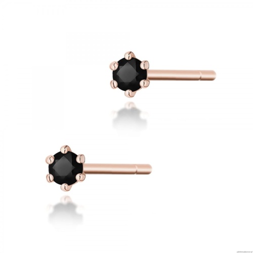 Kolczyki K0501 Czarny Diament 2 x 0.04ct różowe złoto