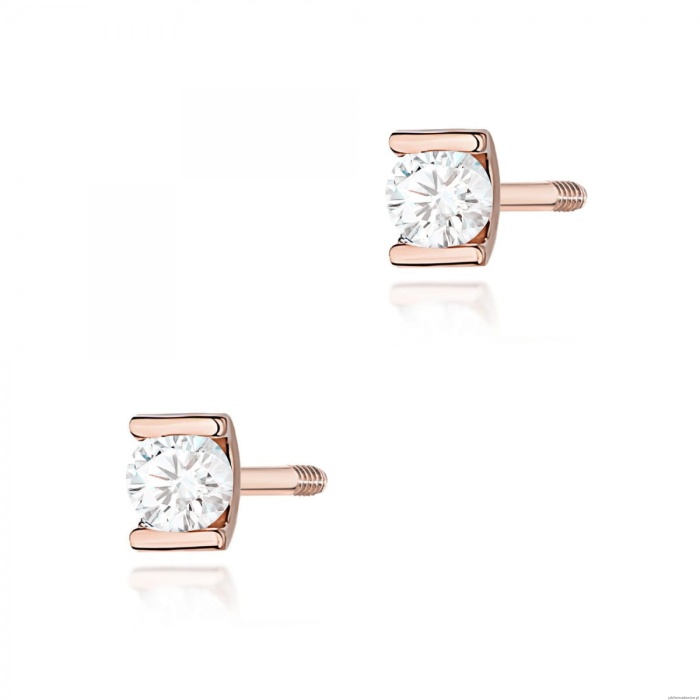 Kolczyki K0055 Diament 2 x 0,04ct różowe złoto sztyft zakręcany