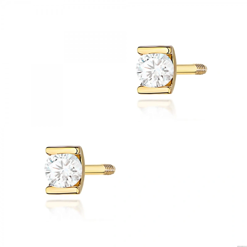 Kolczyki K0055 Diament 2 x 0,04ct żółte złoto sztyft zakręcany