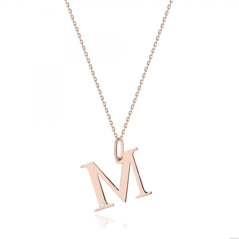 Naszyjnik N0069 z diamentami - litera M -  różowe złoto