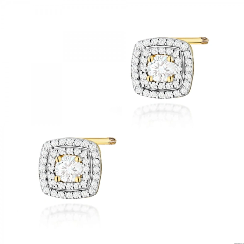 Kolczyki K0506 z diamentami żółte złoto sztyft zakręcany