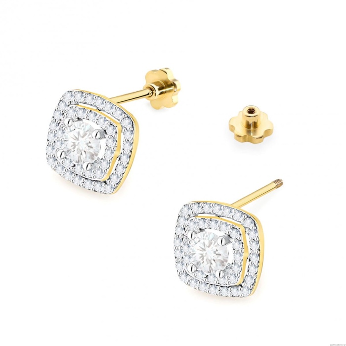 Kolczyki K0506 z diamentami żółte złoto sztyft zakręcany