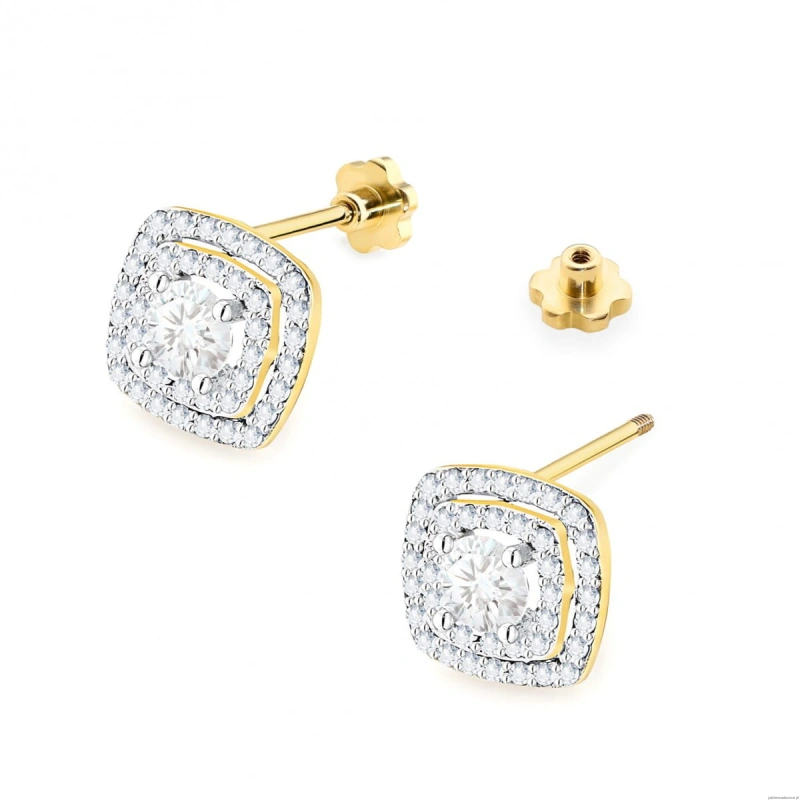 Kolczyki K0506 z diamentami laboratoryjnymi żółte złoto sztyft zakręcany
