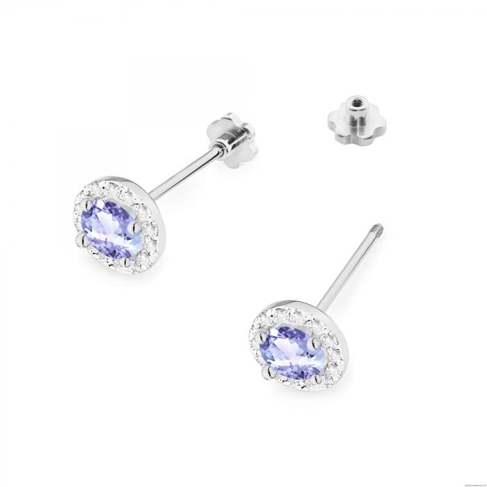 Kolczyki K0509 Tanzanit 2 x 0,50ct białe złoto sztyft zakręcany