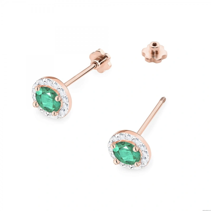 Kolczyki K0509 Szmaragd 2 x 0,50ct różowe złoto sztyft zakręcany