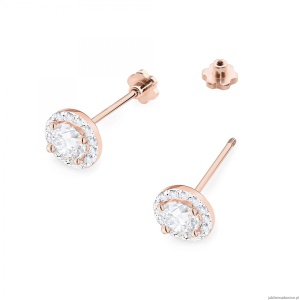 Kolczyki K0509 Biały Szafir 2 x 0,60ct różowe złoto sztyft zakręcany