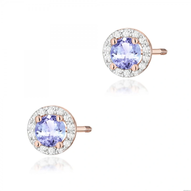 Kolczyki K0509 Tanzanit 2 x 0,50ct różowe złoto sztyft zakręcany