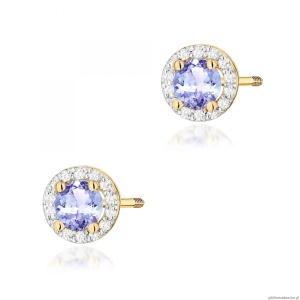 Kolczyki K0509 Tanzanit 2 x 0,50ct żółte złoto sztyft zakręcany