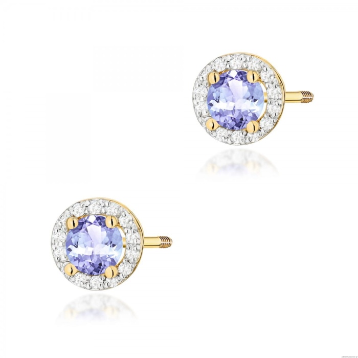 Kolczyki K0509 Tanzanit 2 x 0,50ct żółte złoto sztyft zakręcany