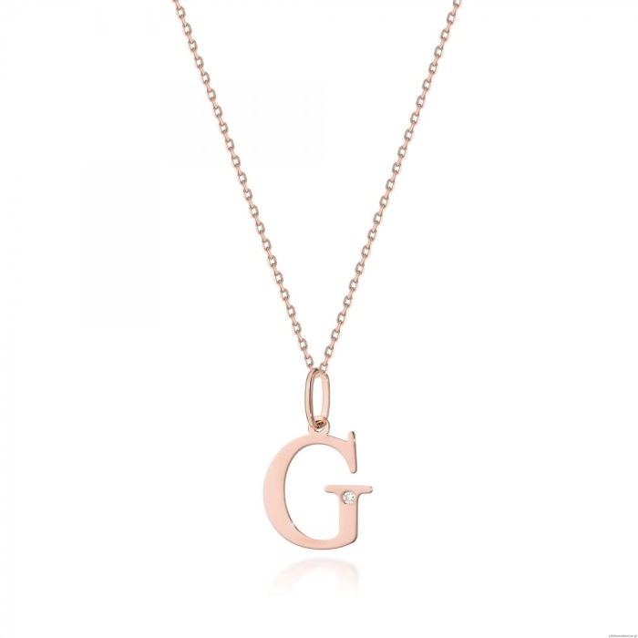 Naszyjnik N0069 z diamentami - litera G -  różowe złoto