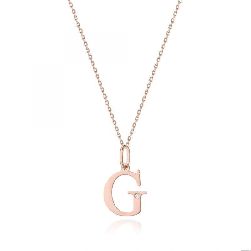 Naszyjnik N0069 z diamentami - litera G -  różowe złoto