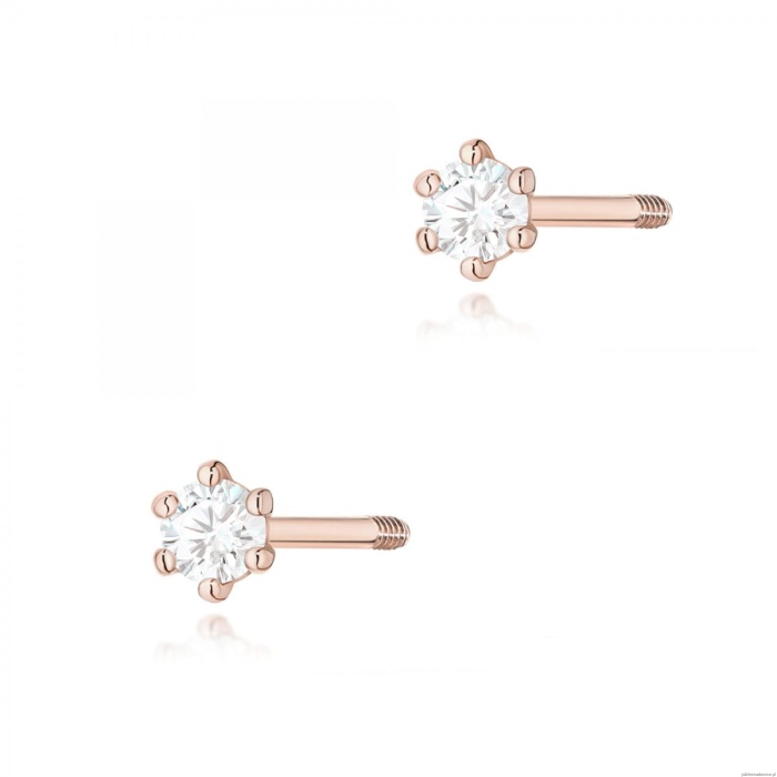 Kolczyki K0501 Diament 2 x 0,05ct różowe złoto sztyft zakręcany