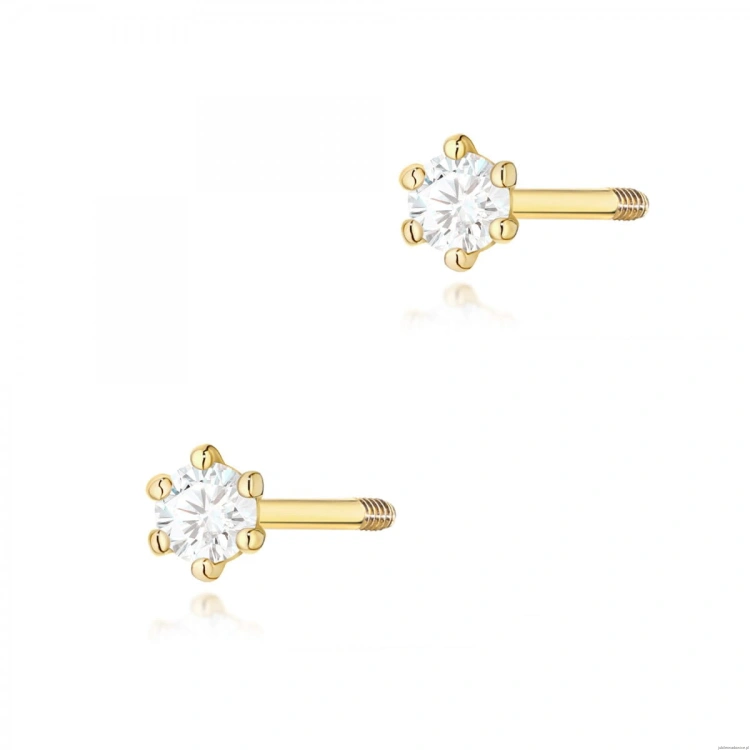 Kolczyki K0501 Diament 2 x 0,05ct żółte złoto sztyft zakręcany