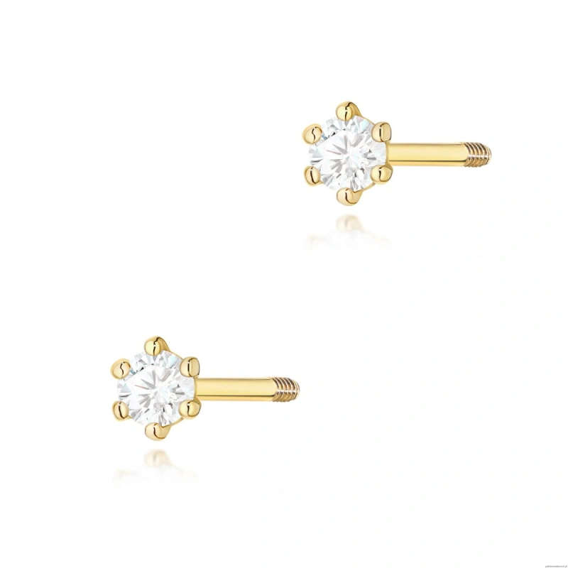 Kolczyki K0501 Diament 2 x 0,05ct żółte złoto sztyft zakręcany