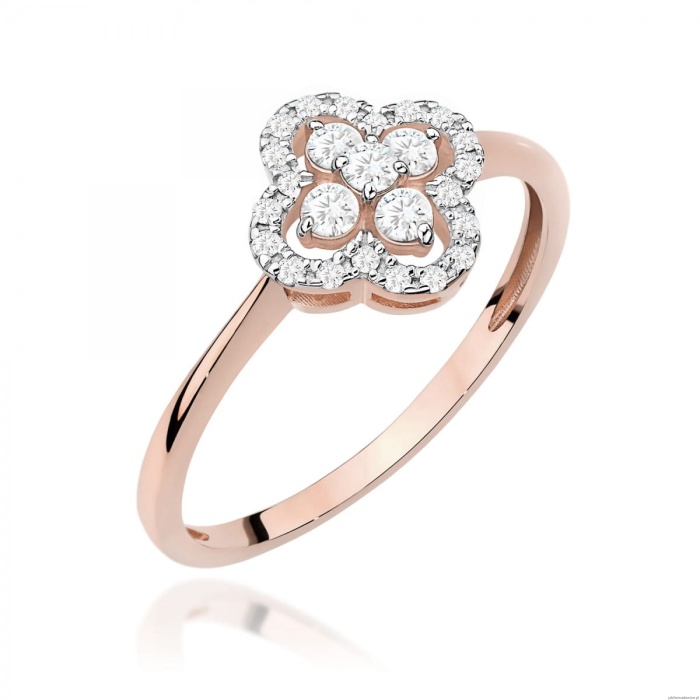 Pierścionek W0696 z diamentami różowe złoto