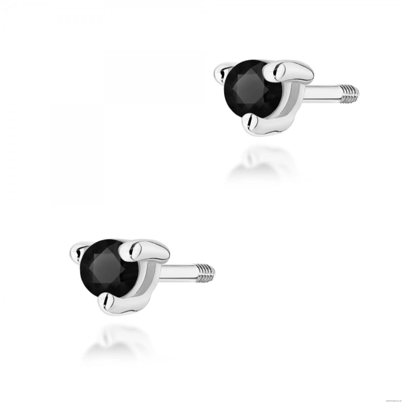 Kolczyki K0035 Czarny Diament 2 x 0,04ct białe złoto sztyft zakręcany