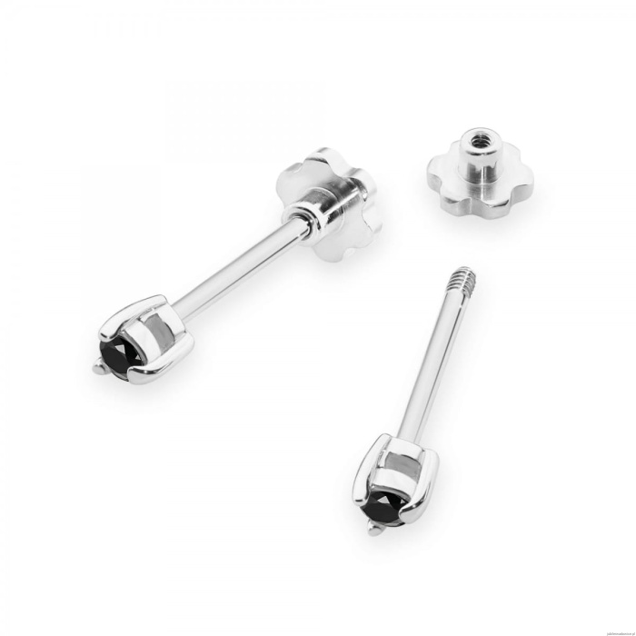 Kolczyki K0035 Czarny Diament 2 x 0,04ct białe złoto sztyft zakręcany