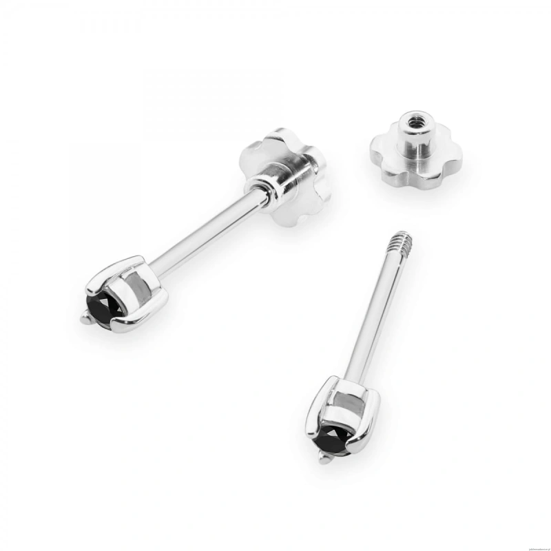 Kolczyki K0035 Czarny Diament 2 x 0,04ct białe złoto sztyft zakręcany