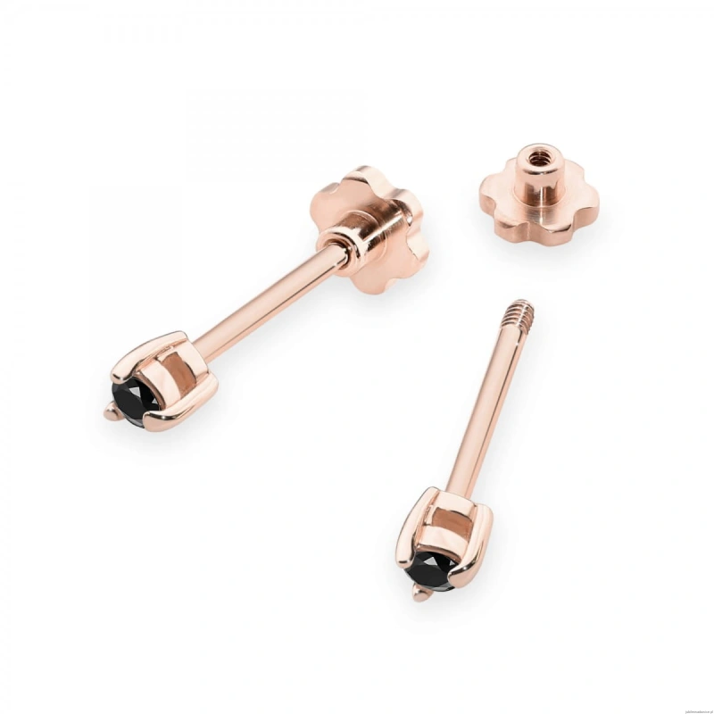 Kolczyki K0035 Czarny Diament 2 x 0,04ct różowe złoto sztyft zakręcany